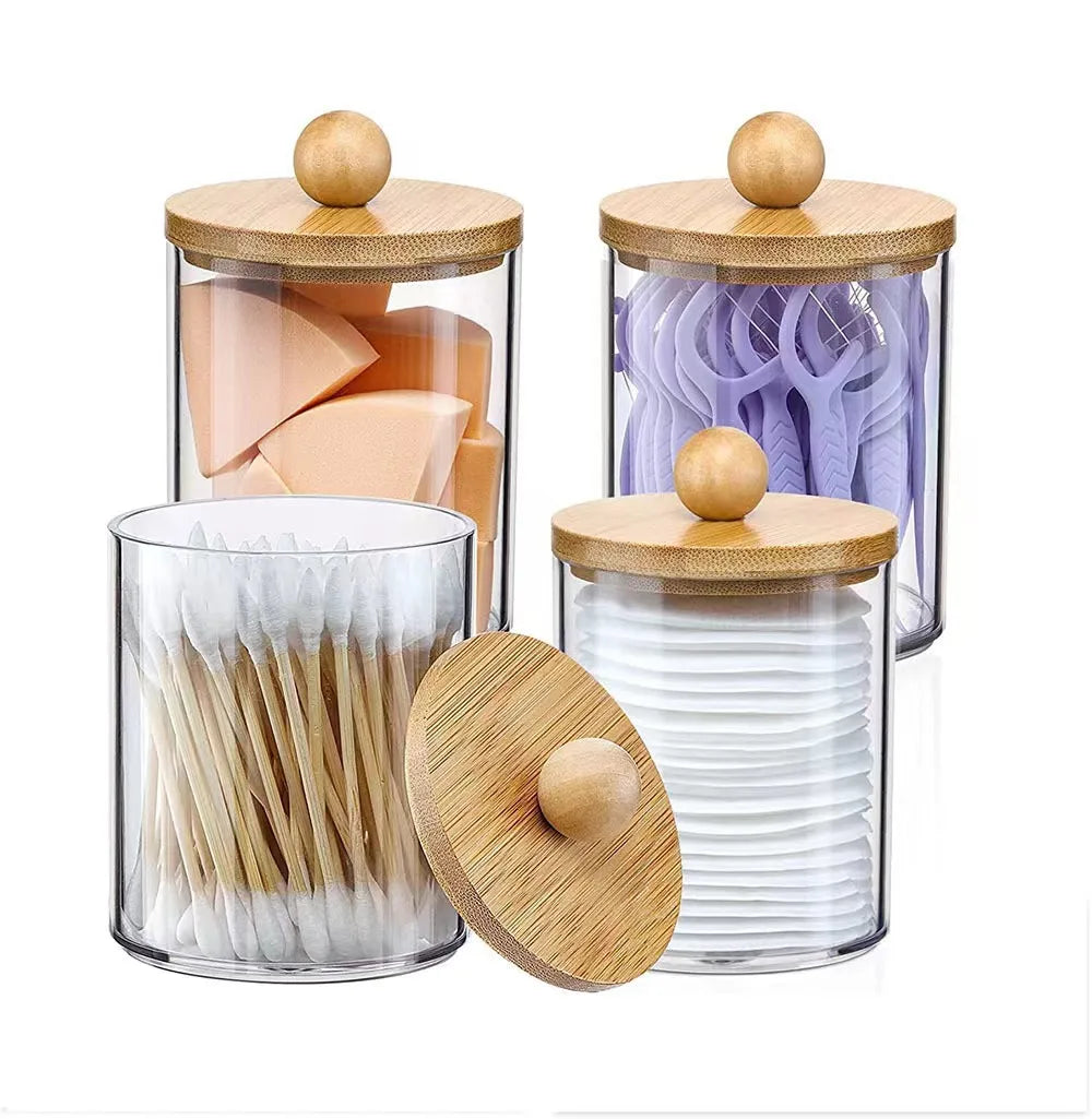 Clear Plastic Apothecary Jar with bamboo lids